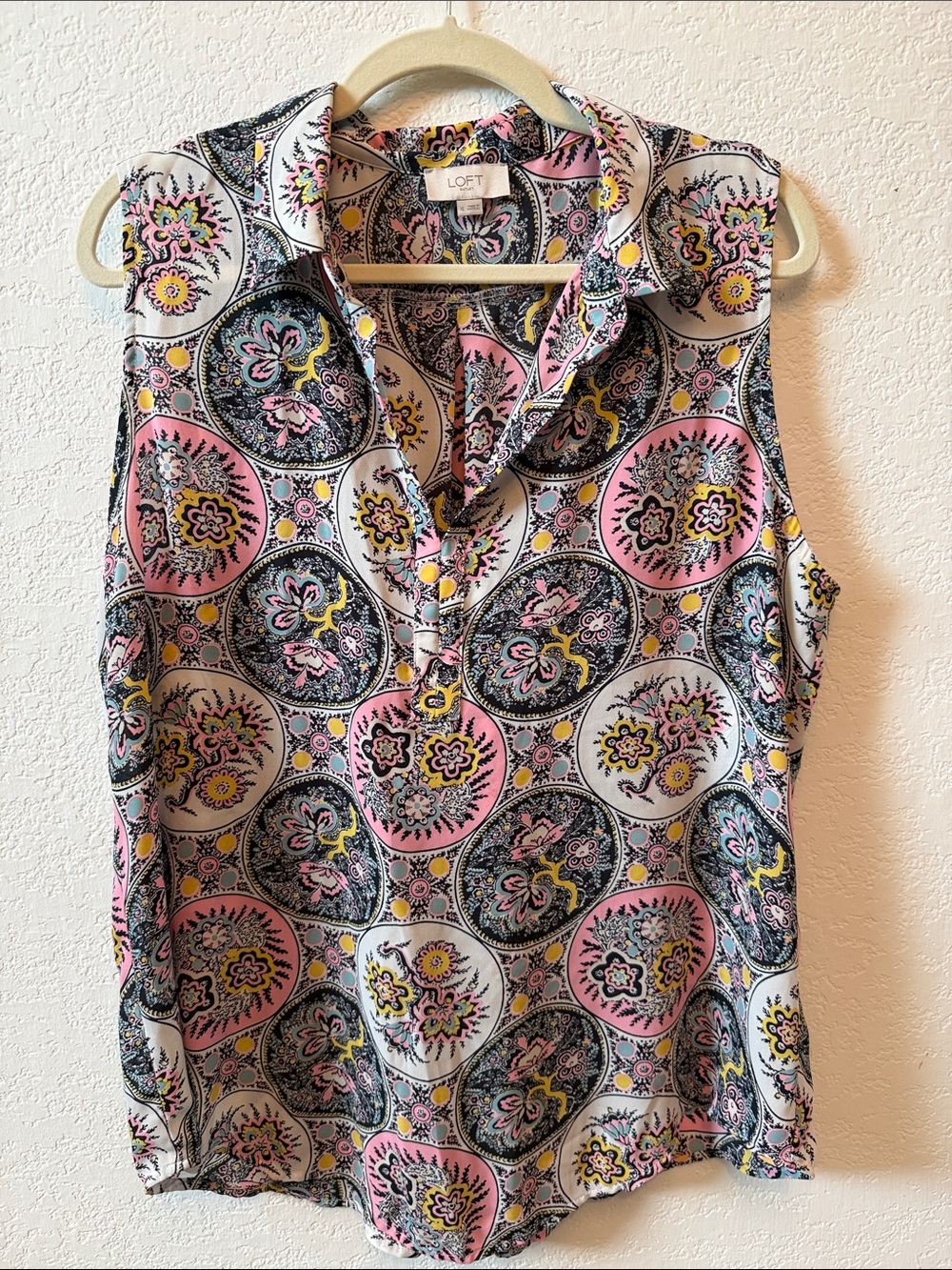 LOFT Sleeveless Paisley Medallion Camisole in Pink, White, Black, Yellow